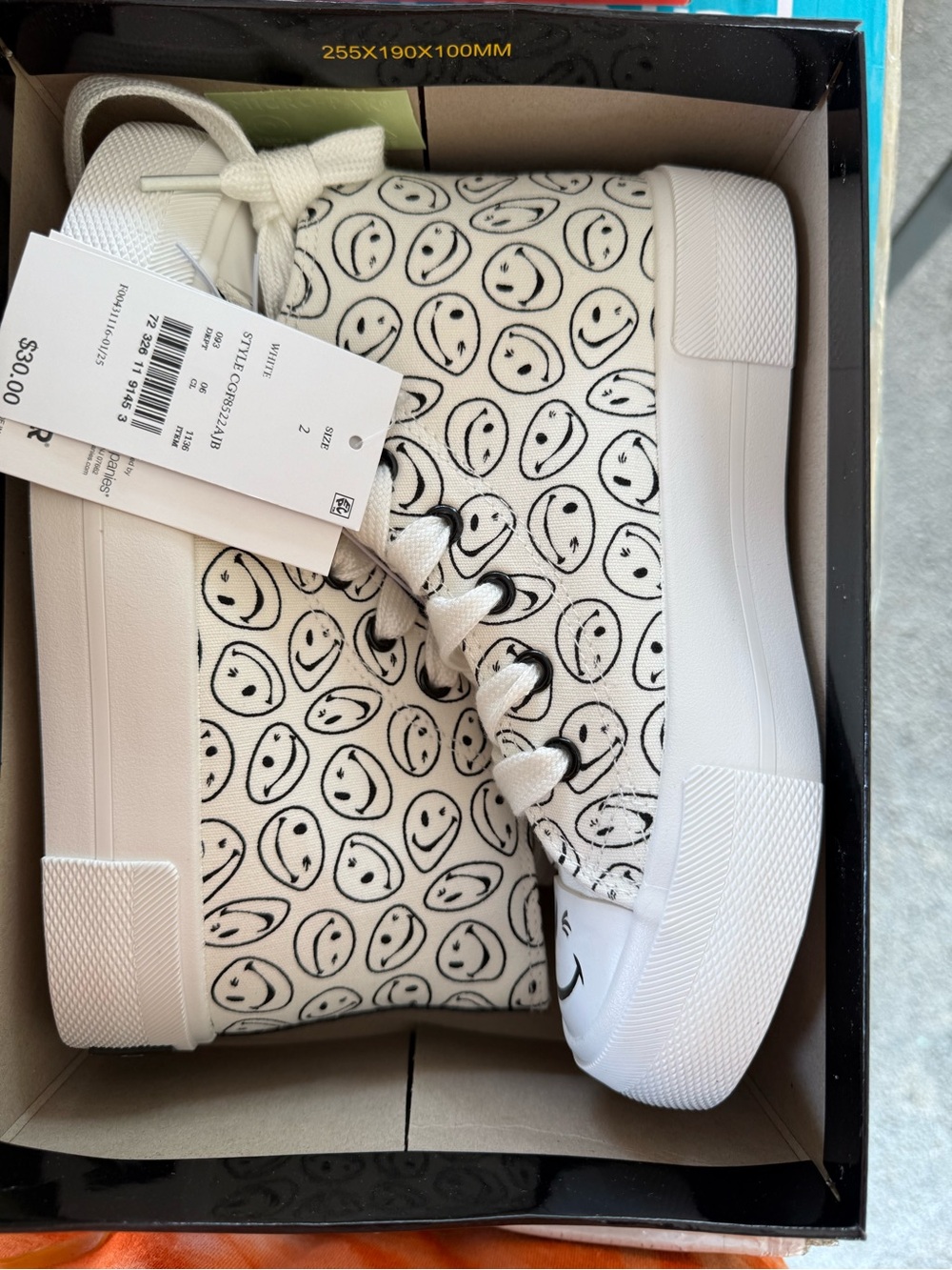 Joe Boxer White High-Top Sneakers with Black Smiley Print